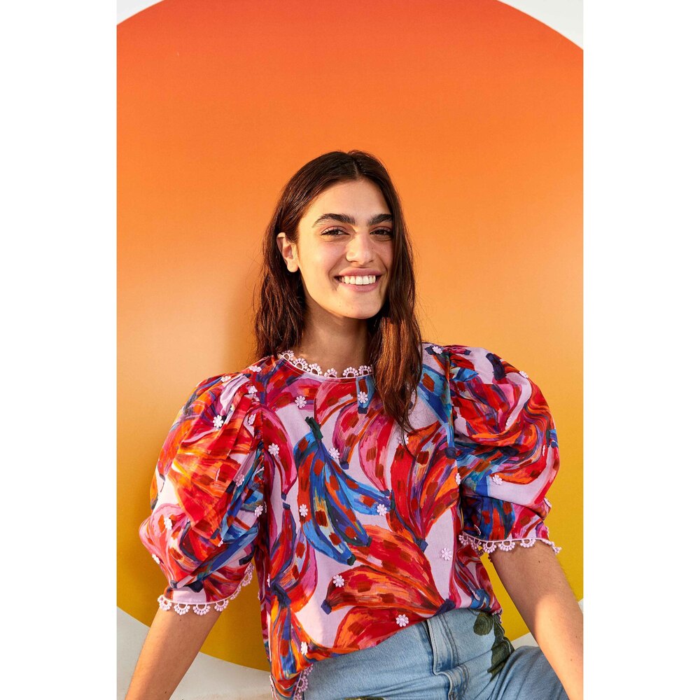 Colorful Bananas Puff Sleeve Blouse